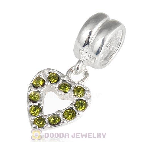 Sterling Silver Heart Dangle Charms with Olivine Austrian Crystal