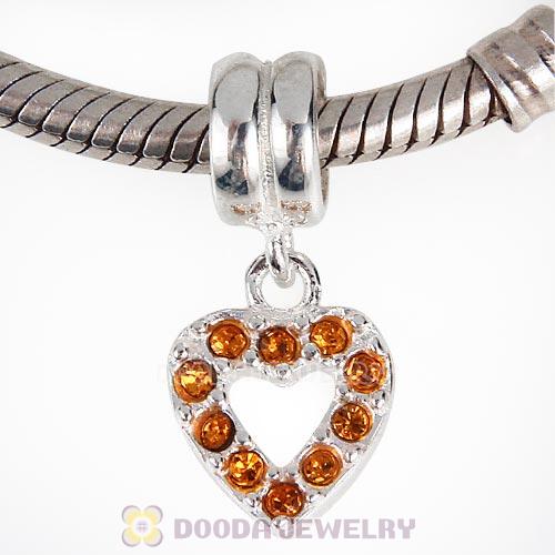 Sterling Silver Heart Dangle Charms with Topaz Austrian Crystal