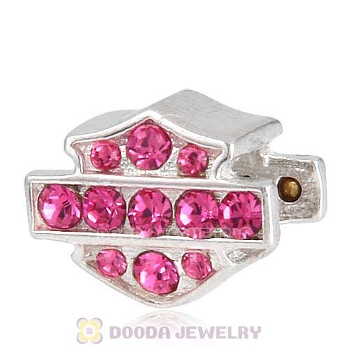 Sterling Silver HD Ride Bead with Rose Austrian Crystal European Style