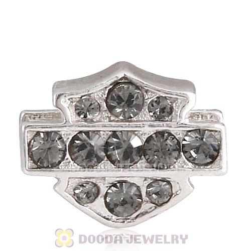 Sterling Silver HD Ride Bead with Black Diamond Austrian Crystal European Style