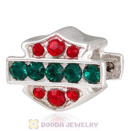 Sterling Silver HD Ride Bead with Light Siam and Emerald Austrian Crystal European Style