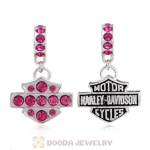 Sterling Silver Dangle HD Ride Bead with Rose Austrian Crystal European Style