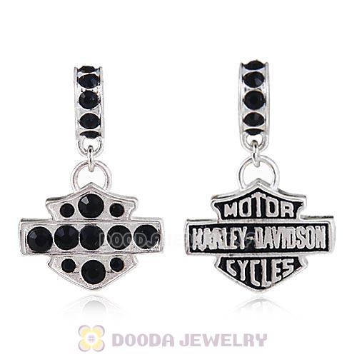 Sterling Silver Dangle HD Ride Bead with Jet Austrian Crystal European Style