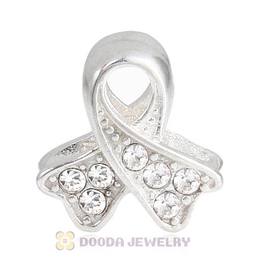 Sterling Silver Ribbon Lung Cancer Bead with Clear Austrian Crystal