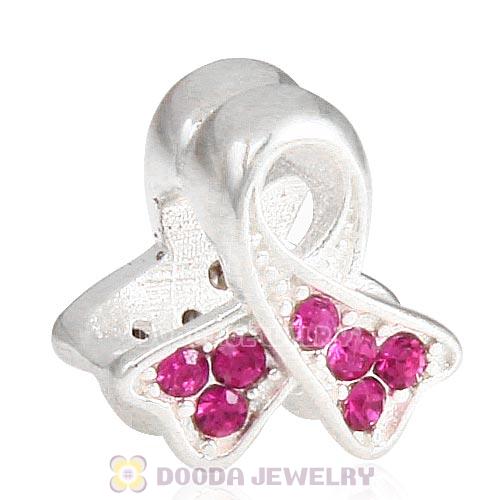 Sterling Silver Ribbon Lung Cancer Bead with Fuchsia Austrian Crystal