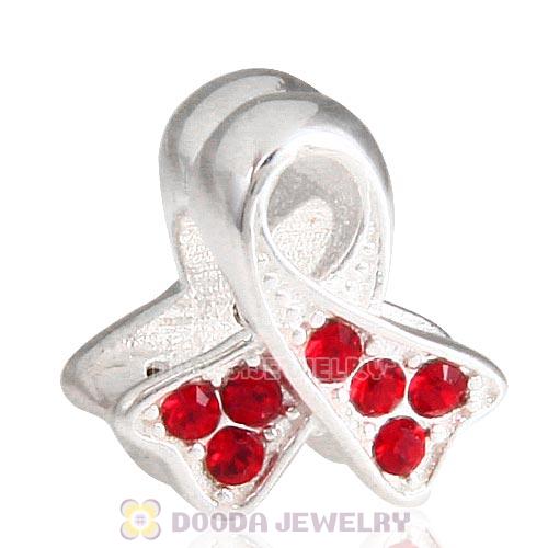 Sterling Silver Ribbon Lung Cancer Bead with Light Siam Austrian Crystal