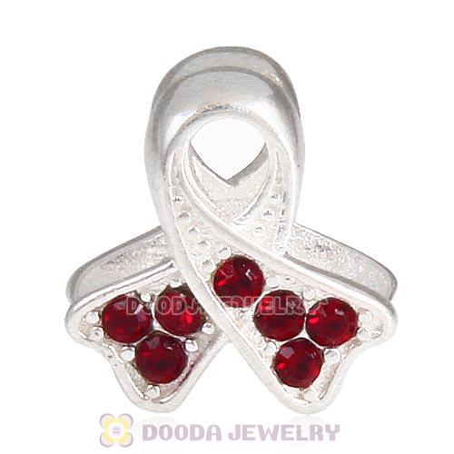 Sterling Silver Ribbon Lung Cancer Bead with Siam Austrian Crystal