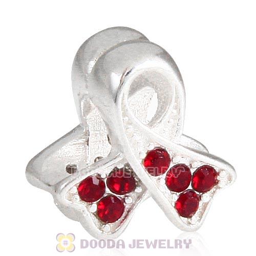 Sterling Silver Ribbon Lung Cancer Bead with Siam Austrian Crystal