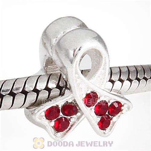 Sterling Silver Ribbon Lung Cancer Bead with Siam Austrian Crystal