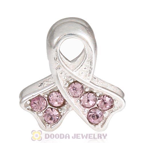 Sterling Silver Ribbon Lung Cancer Bead with Light Amethyst Austrian Crystal