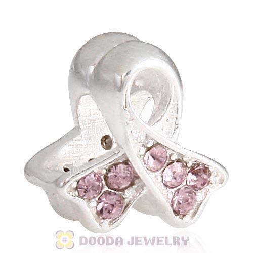 Sterling Silver Ribbon Lung Cancer Bead with Light Amethyst Austrian Crystal