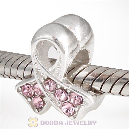 Sterling Silver Ribbon Lung Cancer Bead with Light Amethyst Austrian Crystal