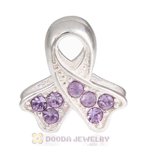 Sterling Silver Ribbon Lung Cancer Bead with Violet Austrian Crystal