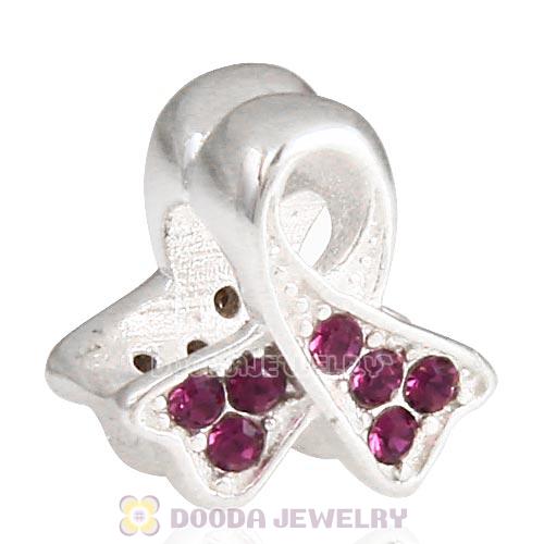 Sterling Silver Ribbon Lung Cancer Bead with Amethyst Austrian Crystal