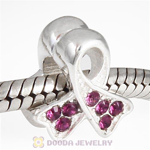 Sterling Silver Ribbon Lung Cancer Bead with Amethyst Austrian Crystal