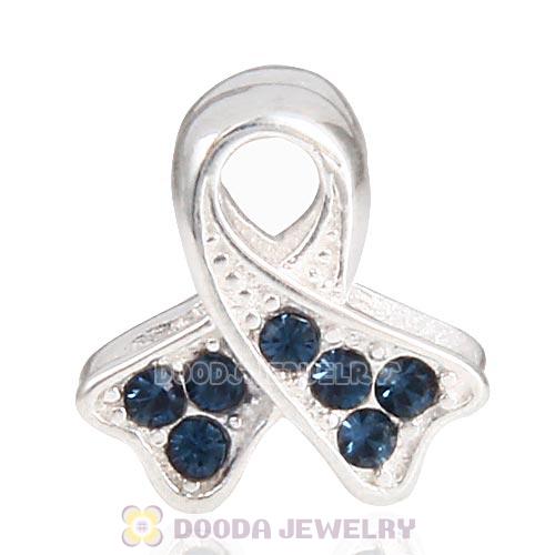 Sterling Silver Ribbon Lung Cancer Bead with Montana Austrian Crystal