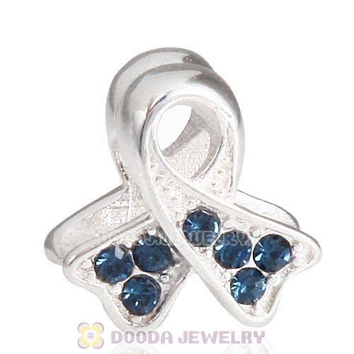 Sterling Silver Ribbon Lung Cancer Bead with Montana Austrian Crystal