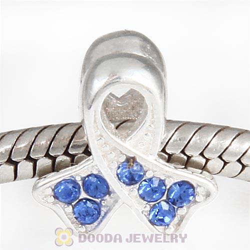 Sterling Silver Ribbon Lung Cancer Bead with Sapphire Austrian Crystal