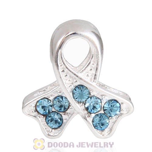 Sterling Silver Ribbon Lung Cancer Bead with Aquamarine Austrian Crystal