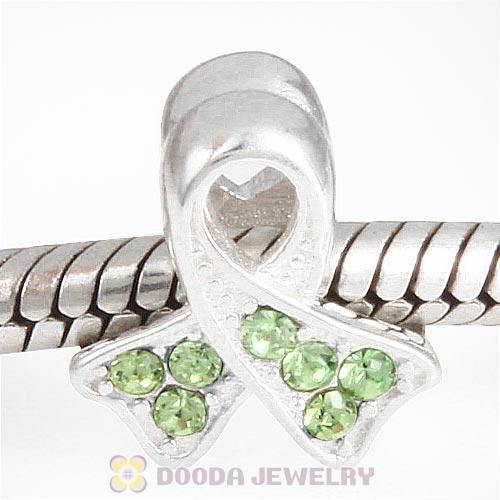 Sterling Silver Ribbon Lung Cancer Bead with Peridot Austrian Crystal