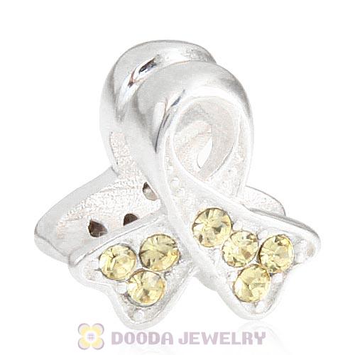 Sterling Silver Ribbon Lung Cancer Bead with Jonquil Austrian Crystal