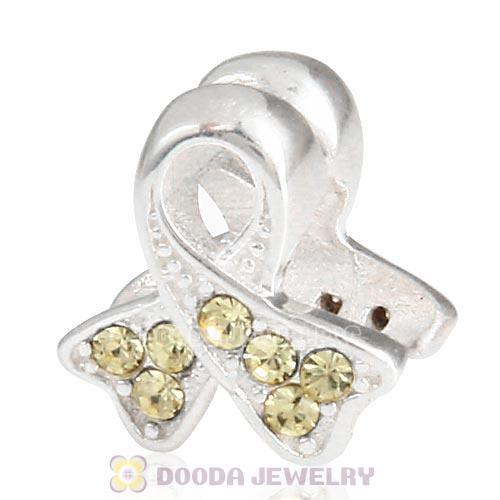 Sterling Silver Ribbon Lung Cancer Bead with Jonquil Austrian Crystal