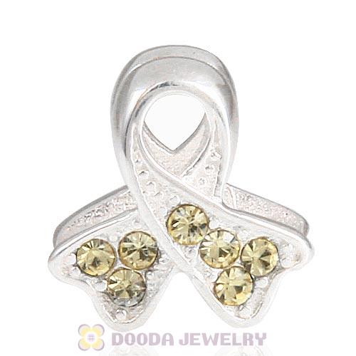 Sterling Silver Ribbon Lung Cancer Bead with Jonquil Austrian Crystal