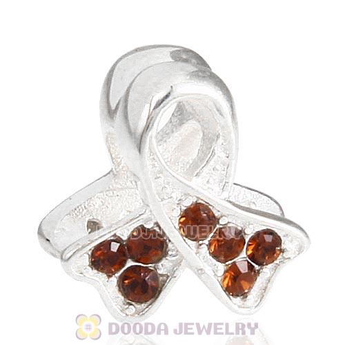 Sterling Silver Ribbon Lung Cancer Bead with Smoked Topaz Austrian Crystal