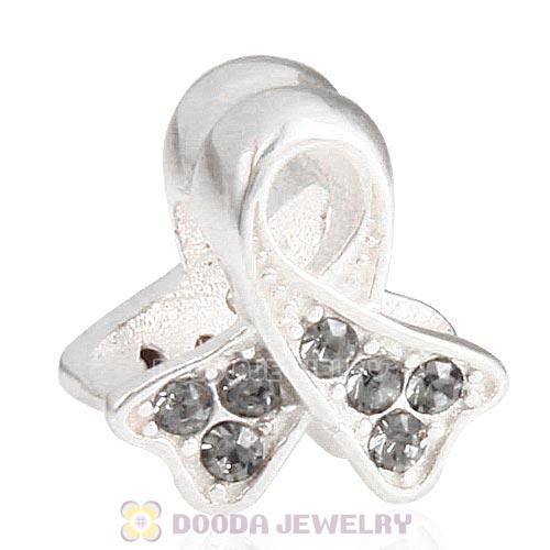 Sterling Silver Ribbon Lung Cancer Bead with Black Diamond Austrian Crystal