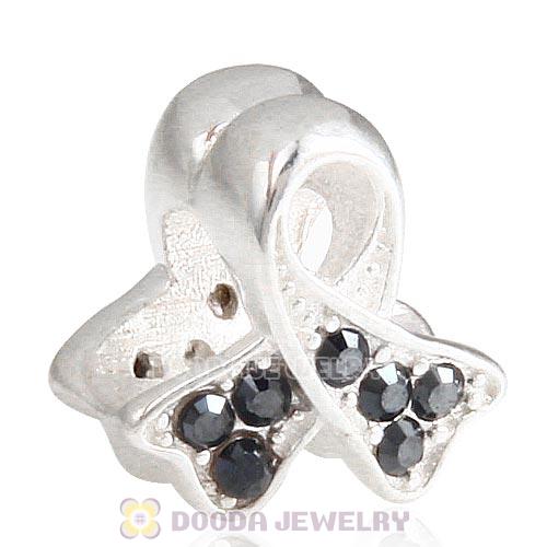 Sterling Silver Ribbon Lung Cancer Bead with Jet Hematite Austrian Crystal