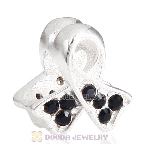 Sterling Silver Ribbon Lung Cancer Bead with Jet Austrian Crystal