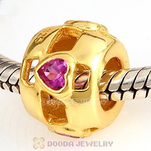 Gold Plated Sterling Silver Beads with Red Heart CZ Stone