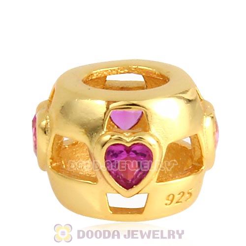 Gold Plated Sterling Silver Beads with Red Heart CZ Stone