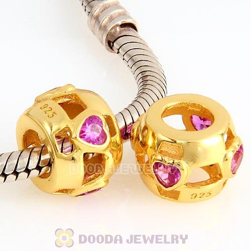 Gold Plated Sterling Silver Beads with Red Heart CZ Stone