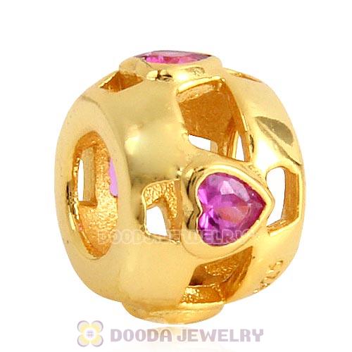 Gold Plated Sterling Silver Beads with Red Heart CZ Stone
