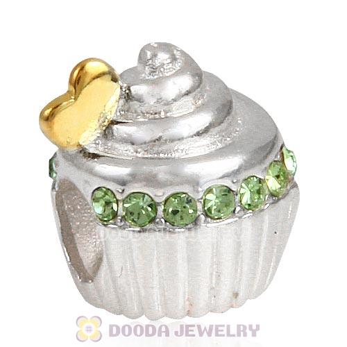 Sterling Silver Golden Heart Cupcake Bead with Peridot Austrian Crystal