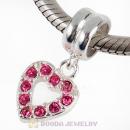 Sterling Silver Heart Dangle Charms with Rose Austrian Crystal