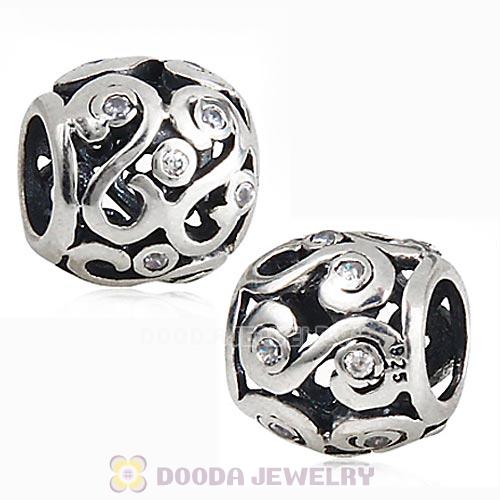 Antique Sterling Silver Ocean Wave Charm Beads with White CZ Stones