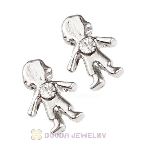 Platinum Plated Alloy Boy with White Crystal Floating Charms