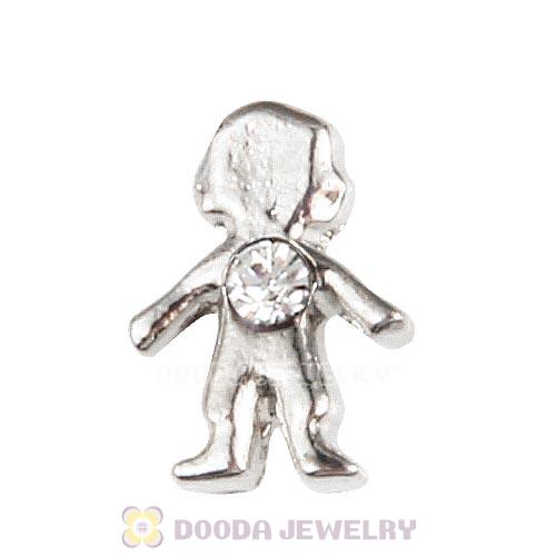 Platinum Plated Alloy Boy with White Crystal Floating Charms