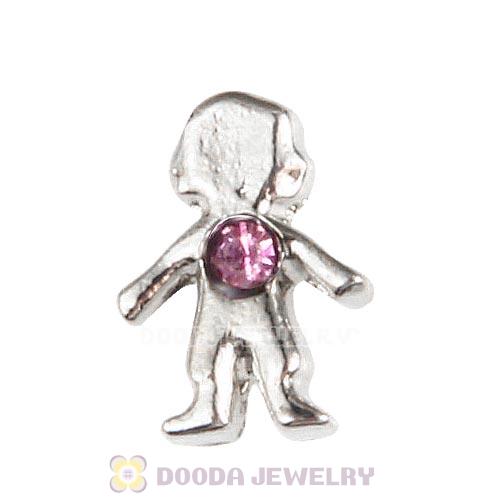 Platinum Plated Alloy Boy with Pink Crystal Floating Charms