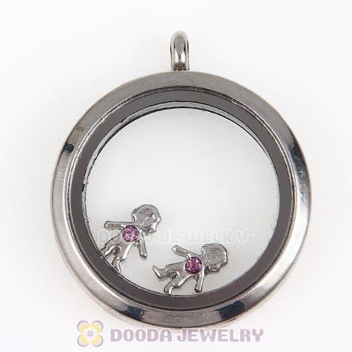 Platinum Plated Alloy Boy with Pink Crystal Floating Charms