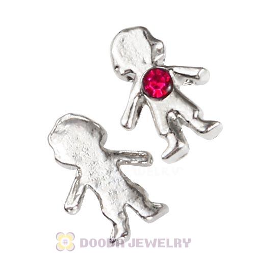 Platinum Plated Alloy Boy with Fuchsia Crystal Floating Charms