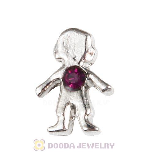 Platinum Plated Alloy Boy with Amethyst Crystal Floating Charms