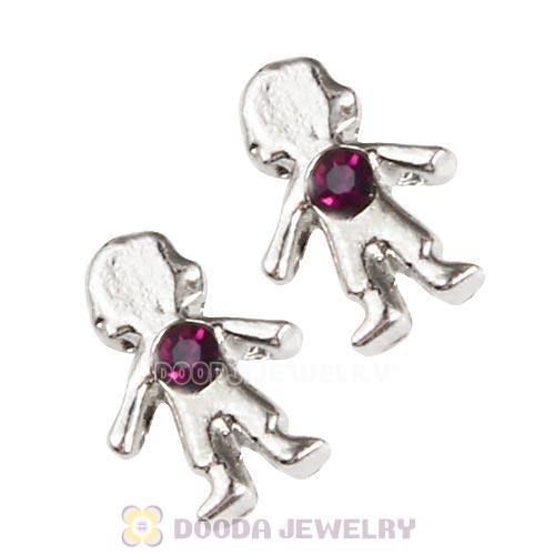 Platinum Plated Alloy Boy with Amethyst Crystal Floating Charms