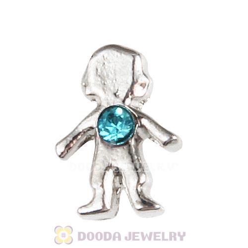 Platinum Plated Alloy Boy with Aquamarine Crystal Floating Charms