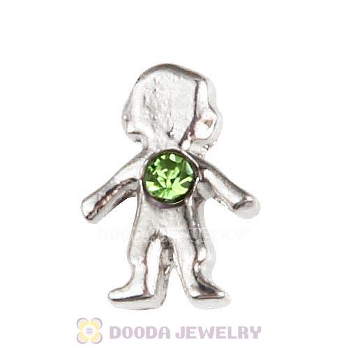 Platinum Plated Alloy Boy with Peridot Crystal Floating Charms