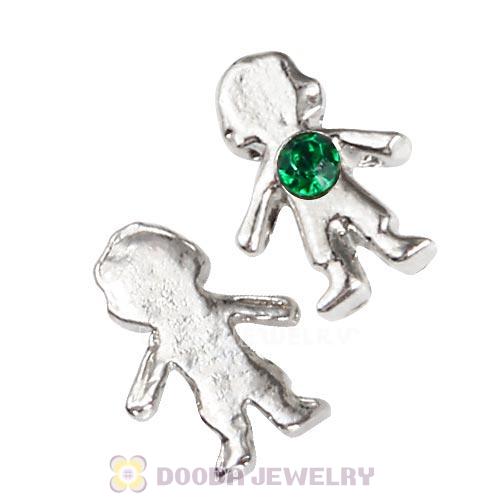 Platinum Plated Alloy Boy with Emerald Crystal Floating Charms