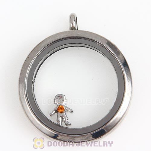 Platinum Plated Alloy Boy with Topaz Crystal Floating Charms