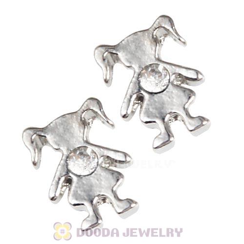 Platinum Plated Alloy Girl with White Crystal Floating Charms